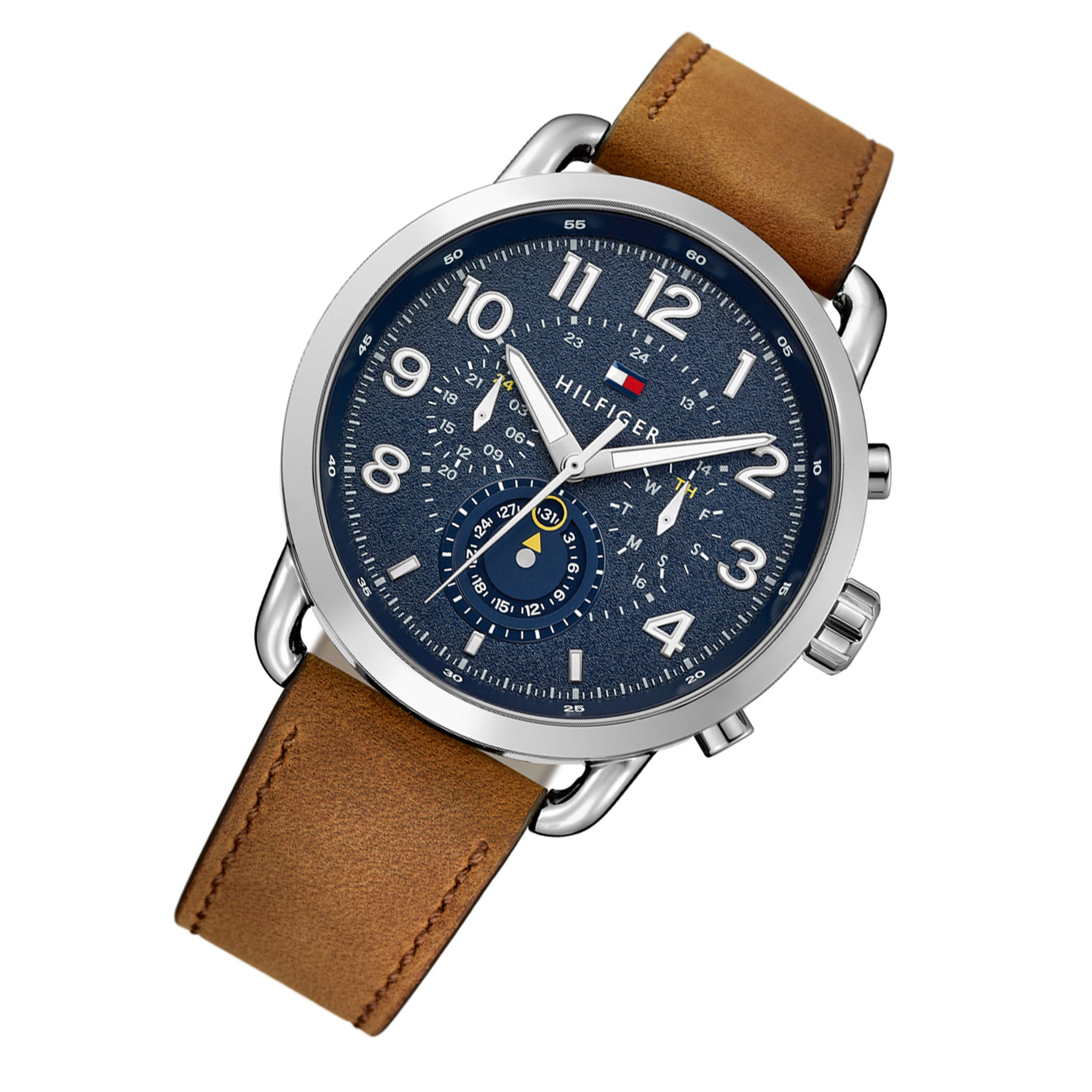 Tommy Hilfiger Brown Leather Navy Dial Multi-function Men's Watch - 1791424
