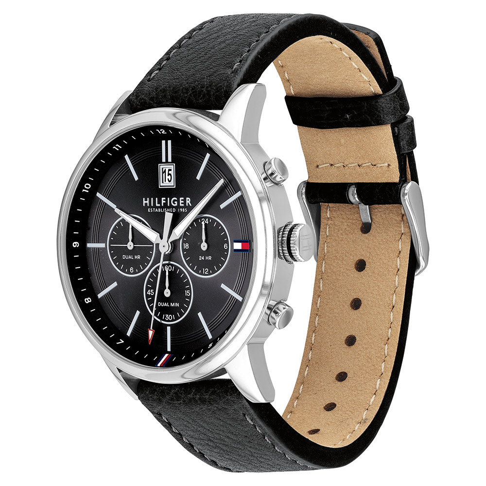 Tommy Hilfiger Multi-function Black Leather Men's Watch - 1791630