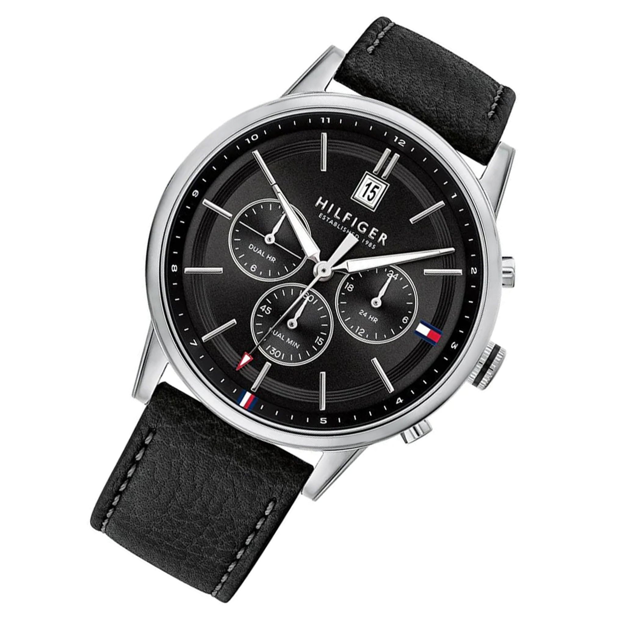 Tommy Hilfiger Black Leather Men s Multi function Watch 1791630