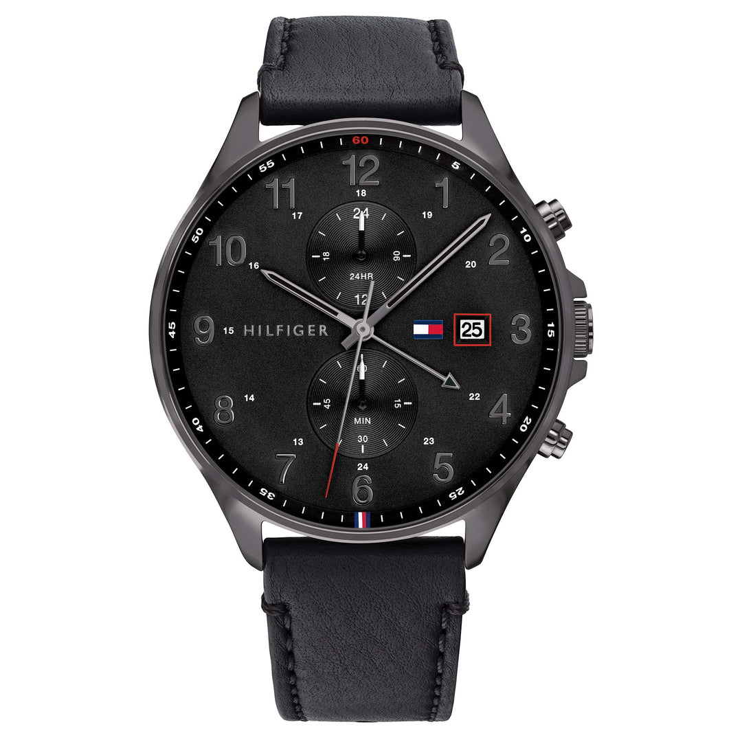 Tommy Hilfiger Black Leather Men's Multi-function Watch - 1791711