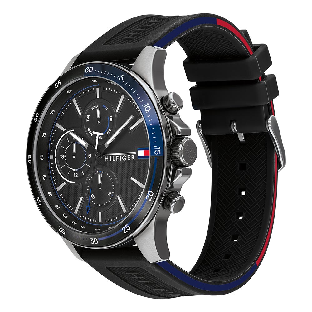 Tommy Hilfiger Black Silicone Multi-function Men's Watch - 1791724
