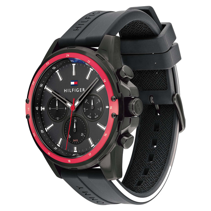 Tommy Hilfiger Mason Black Silicone Band Men's Multi-function Watch - 1791793