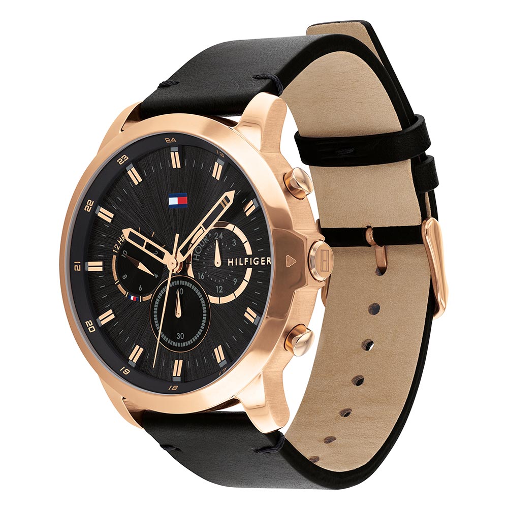 Tommy Hilfiger Black Leather Men's Multi-function Watch - 1791798