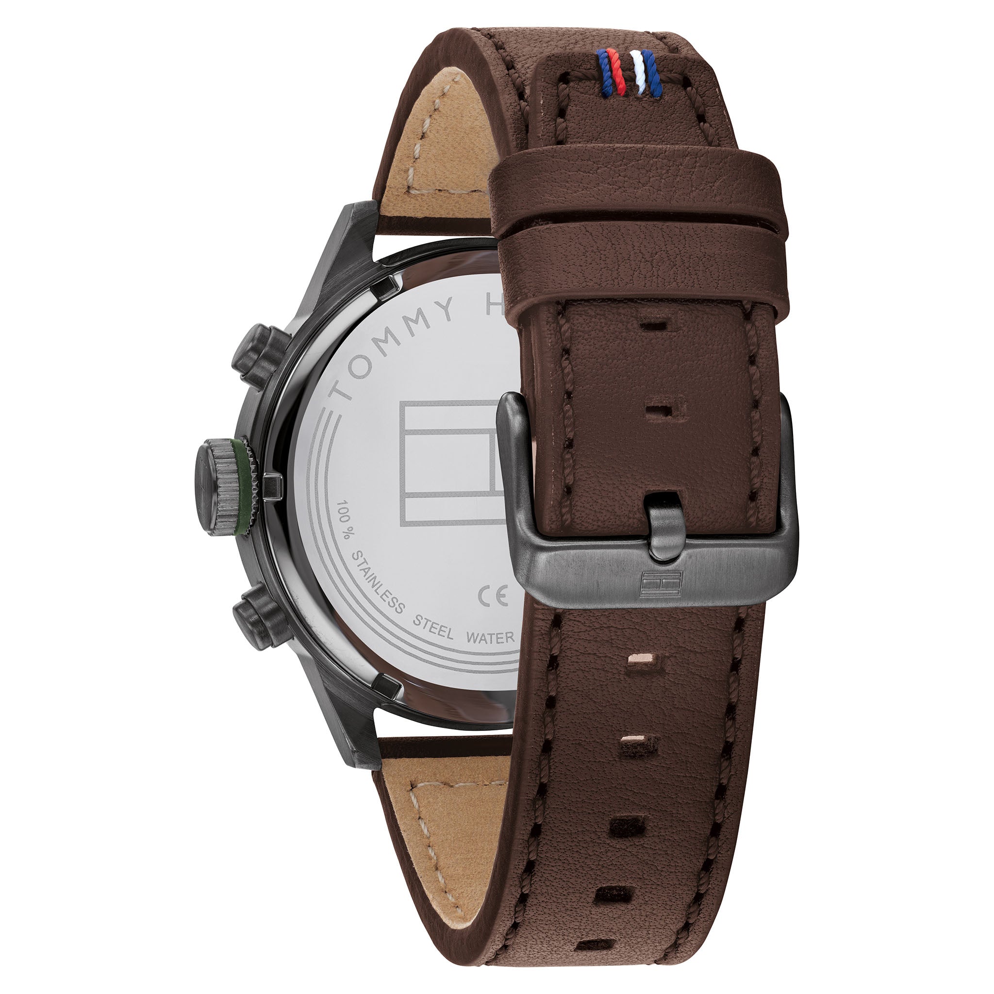 Tommy Hilfiger Brown Leather Green Dial Men's Multi-function Watch - 1791809