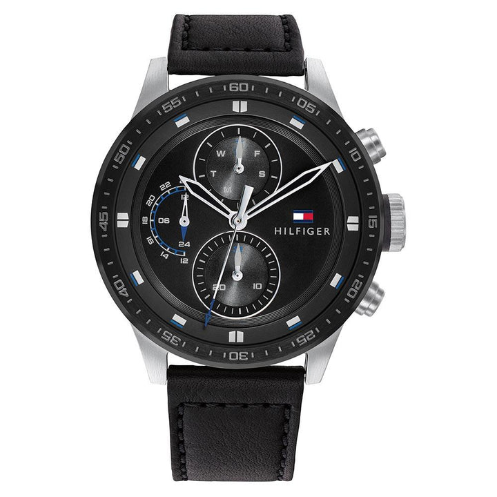 Tommy Hilfiger Black Leather Men's Multi-function Watch - 1791810
