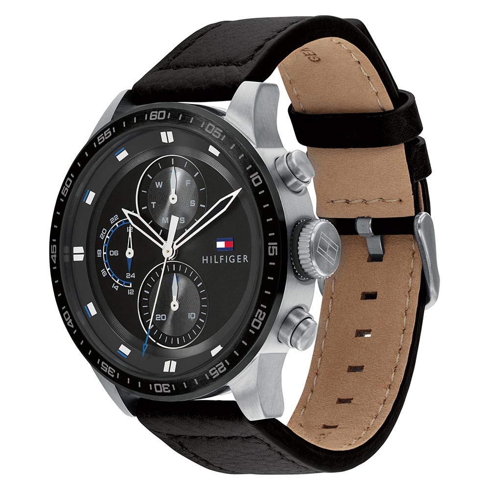 Tommy Hilfiger Black Leather Men's Multi-function Watch - 1791810