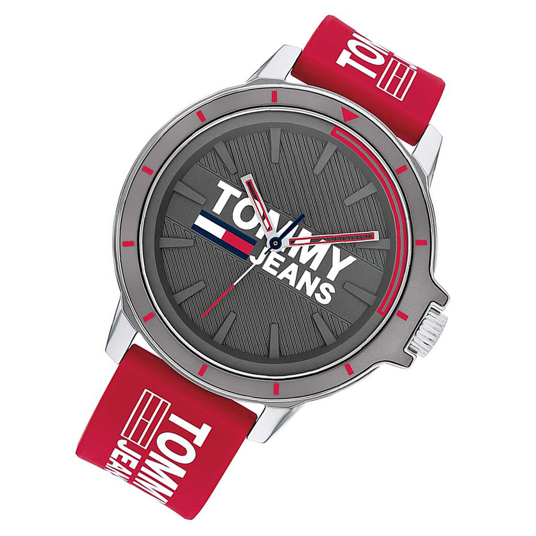 Tommy Hilfiger Red Silicone Band Grey Dial Men's Watch - 1791826