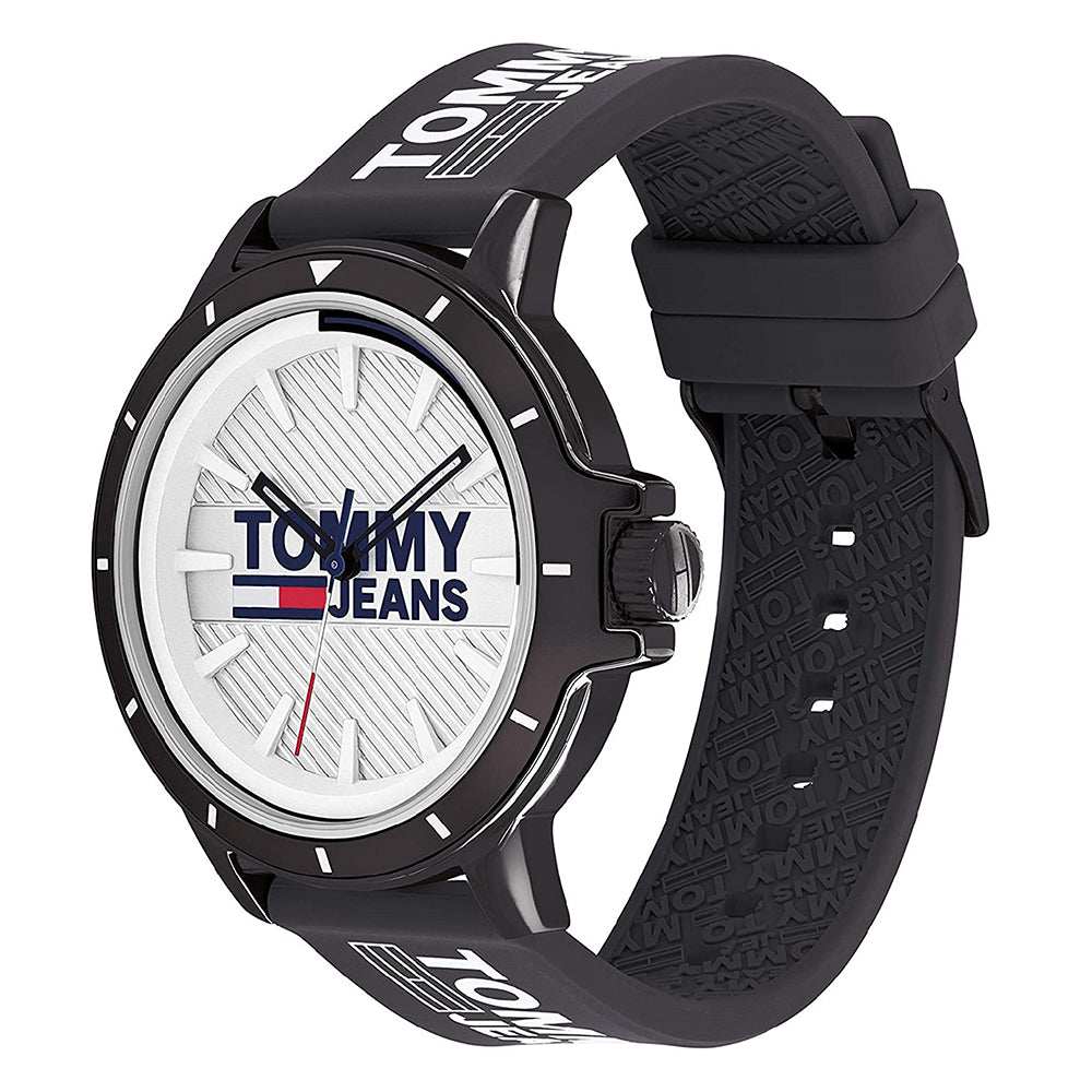 Tommy Hilfiger Houston Black Silicone Band White Dial Men's Watch - 1791828