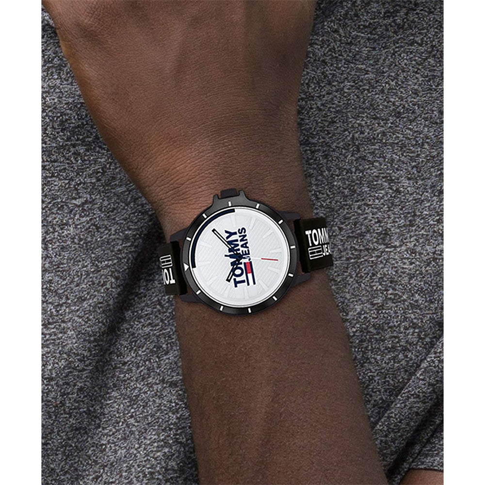 Tommy Hilfiger Houston Black Silicone Band White Dial Men's Watch - 1791828