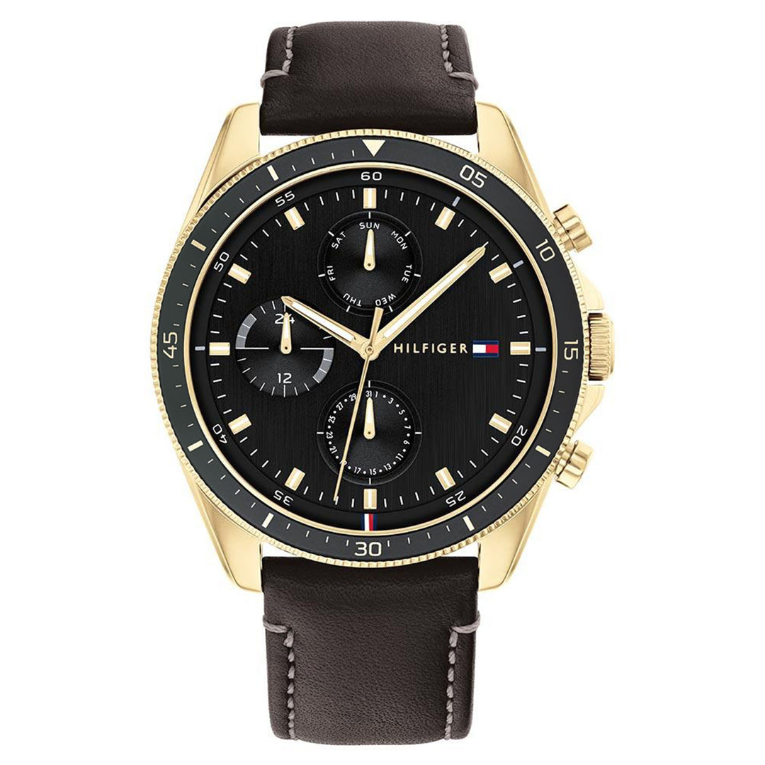 Tommy Hilfiger Black Leather Men's Multi-function Watch - 1791836