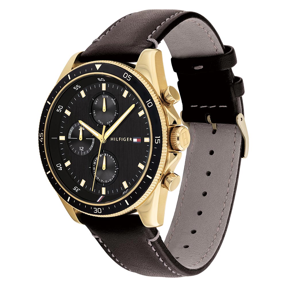 Tommy Hilfiger Black Leather Men's Multi-function Watch - 1791836