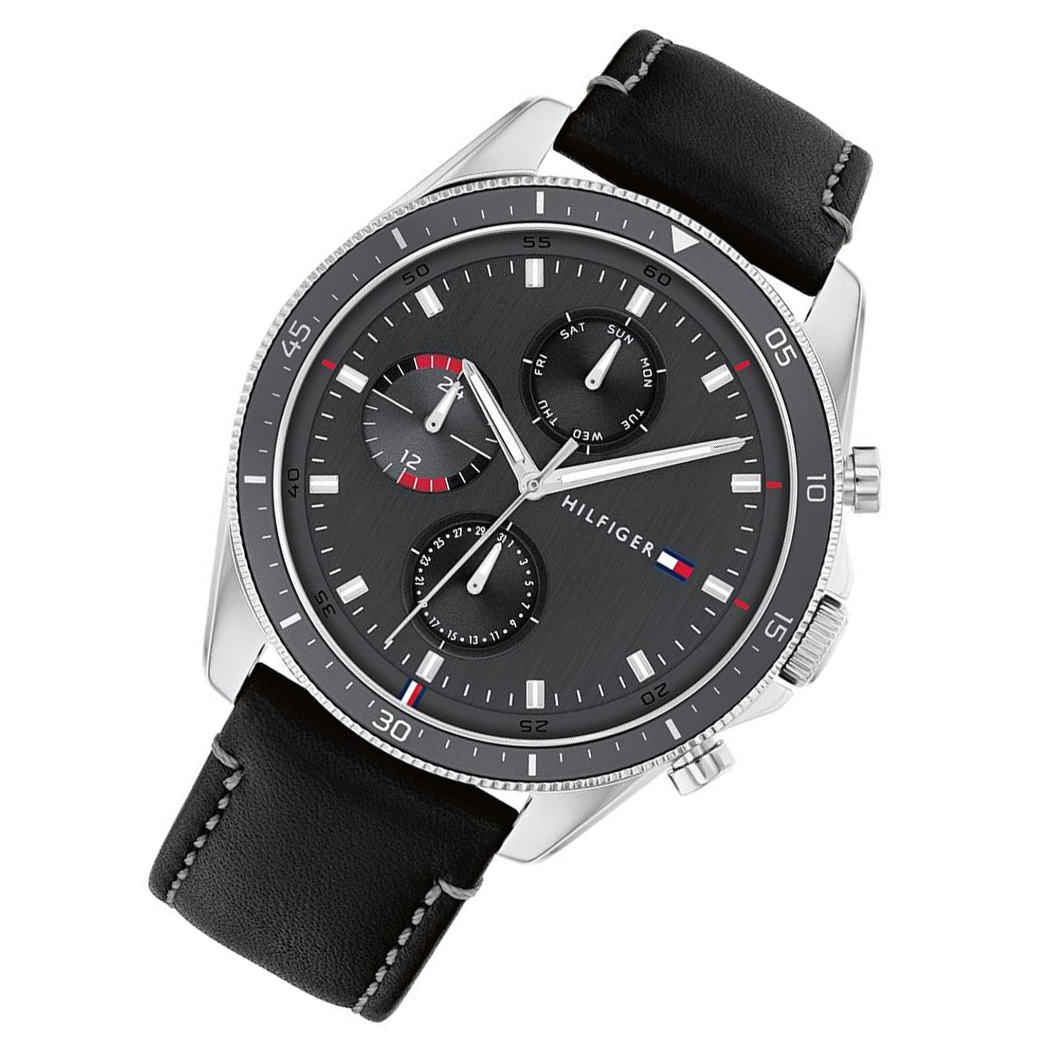 Tommy Hilfiger Black Leather Men's Multi-function Watch - 1791838
