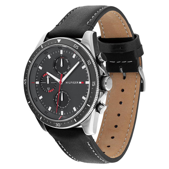Tommy Hilfiger Black Leather Men's Multi-function Watch - 1791838
