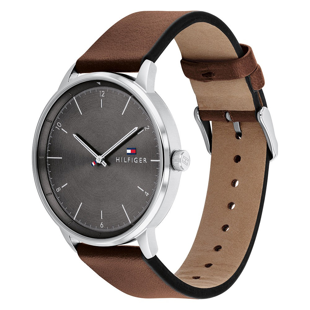 Tommy Hilfiger Brown Leather Grey Dial Men's Watch - 1791840