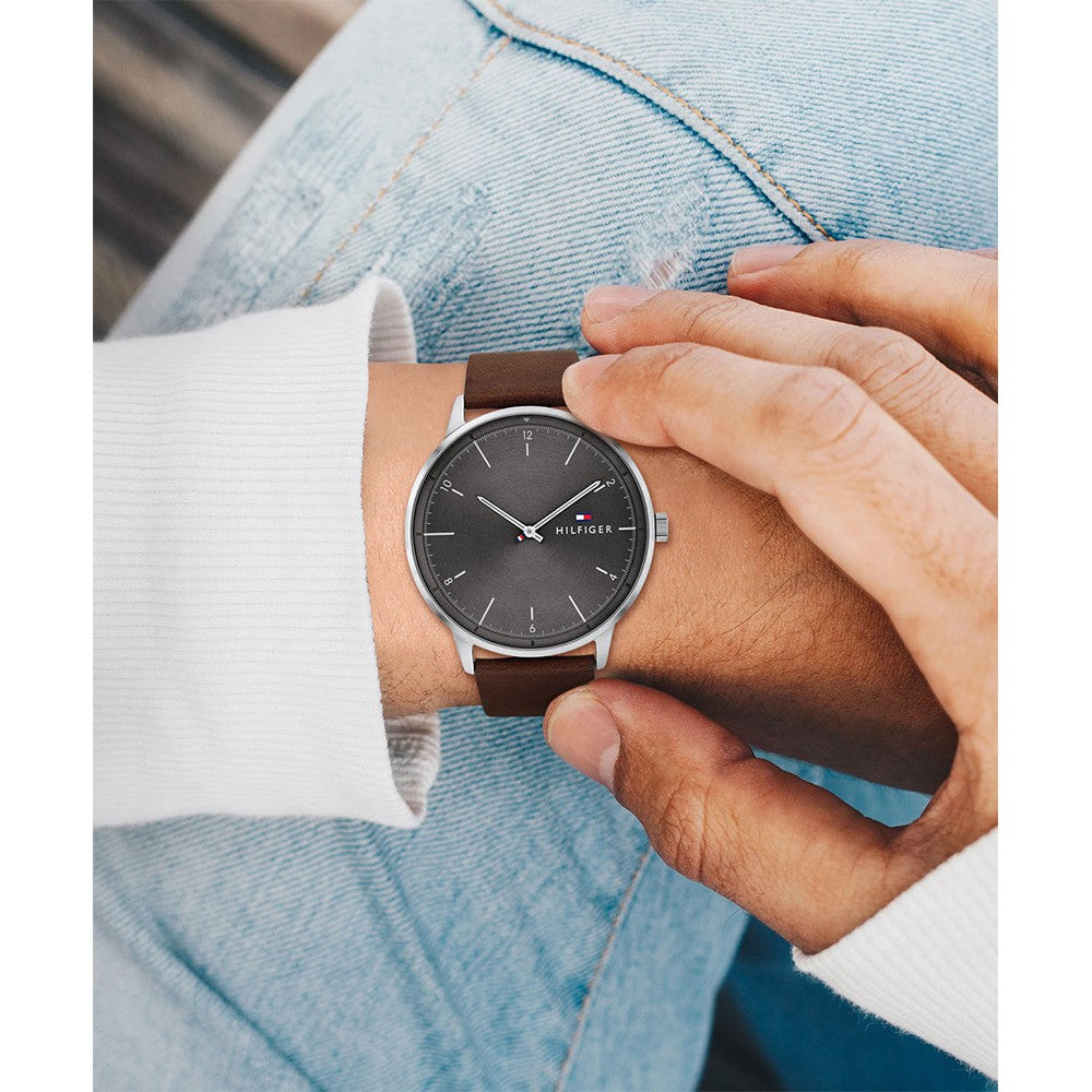 Tommy Hilfiger Brown Leather Grey Dial Men's Watch - 1791840