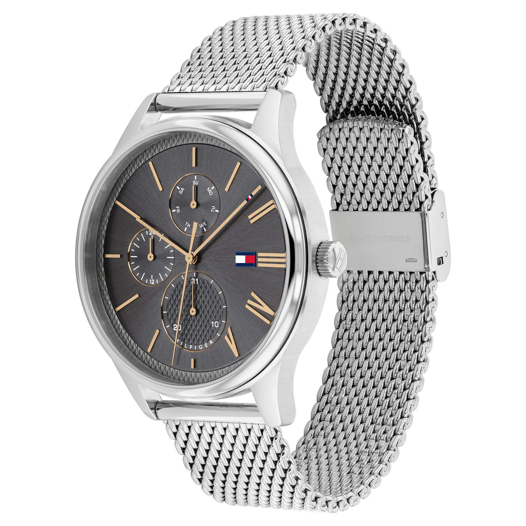 Tommy Hilfiger Steel Mesh Grey Dial Men's Multi-function Watch - 1791846