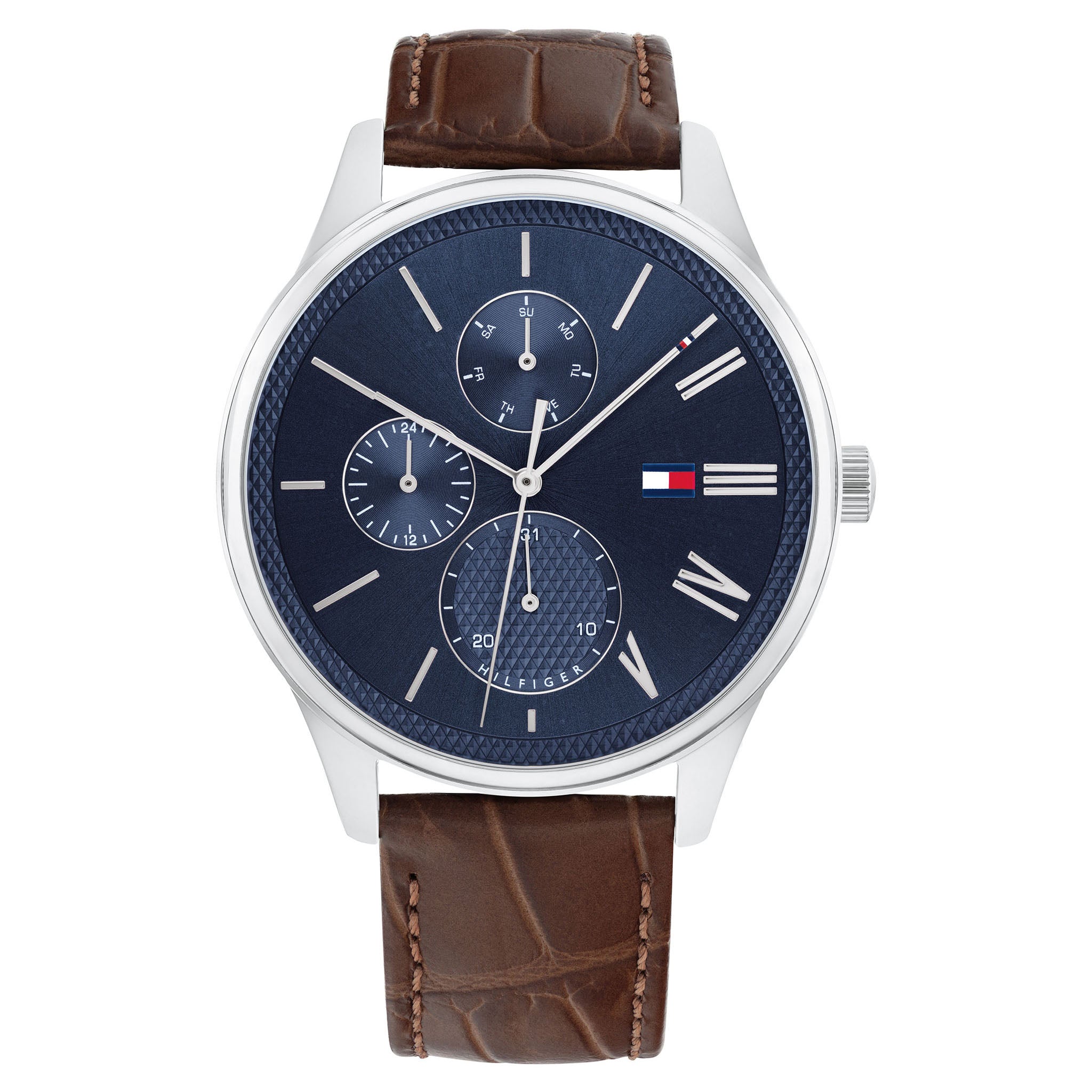 Tommy Hilfiger Brown Leather Blue Dial Men's Multi-function Watch - 1791847