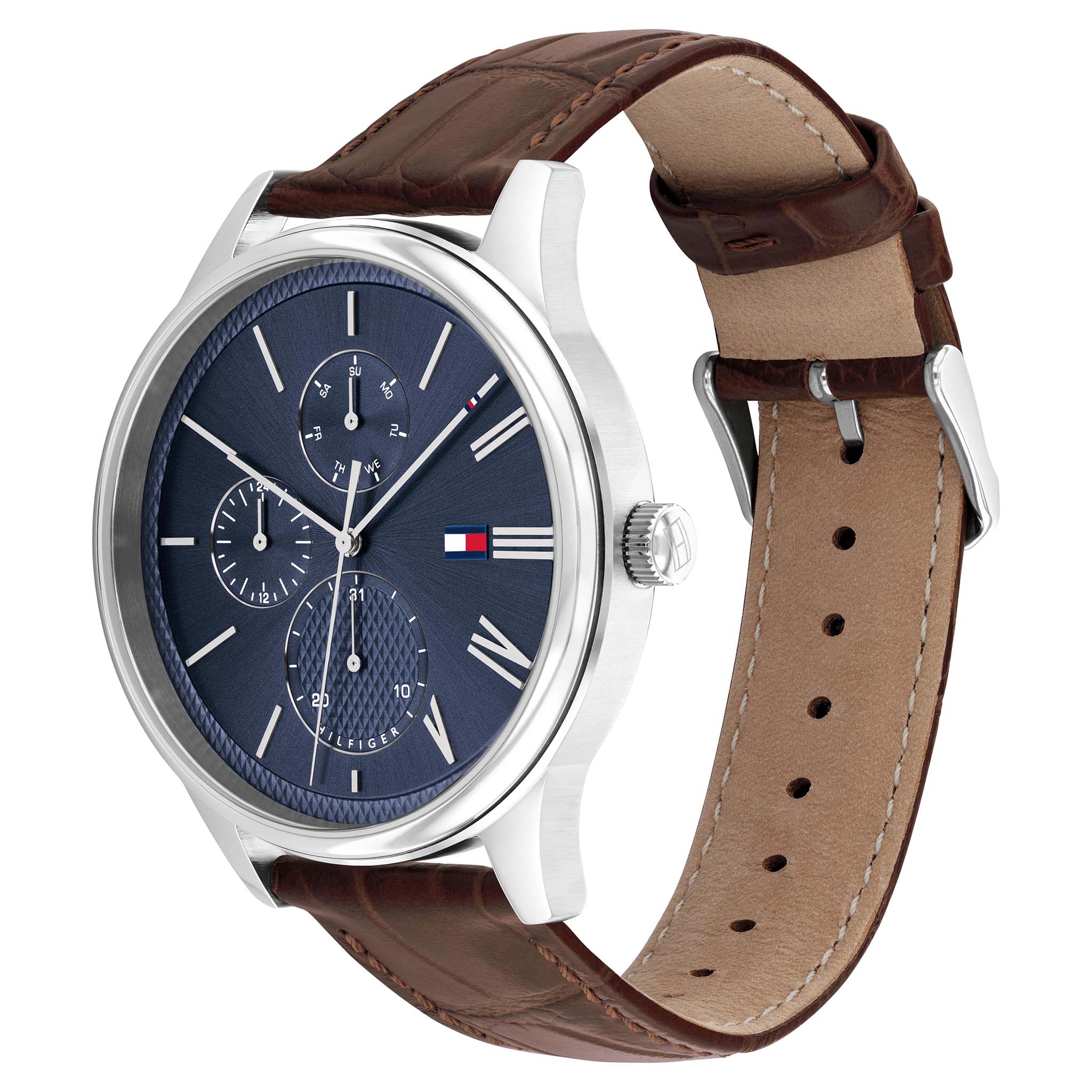 Tommy Hilfiger Brown Leather Blue Dial Men's Multi-function Watch - 1791847