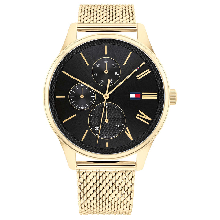 Tommy Hilfiger Gold Mesh Black Dial Men's Multi-function Watch - 1791848