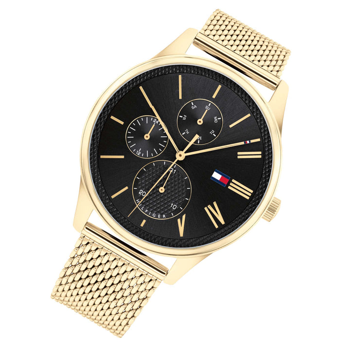 Tommy Hilfiger Gold Mesh Black Dial Men's Multi-function Watch - 1791848