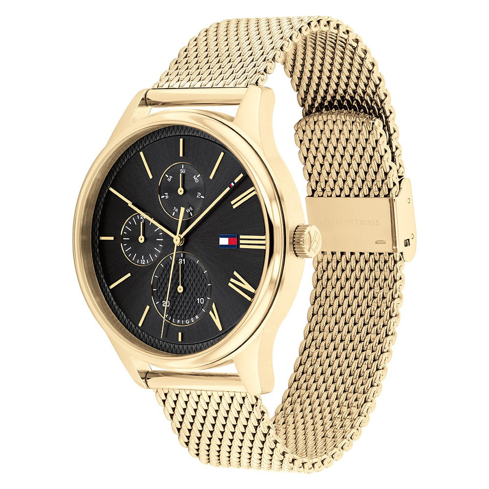 Tommy Hilfiger Gold Mesh Black Dial Men's Multi-function Watch - 1791848