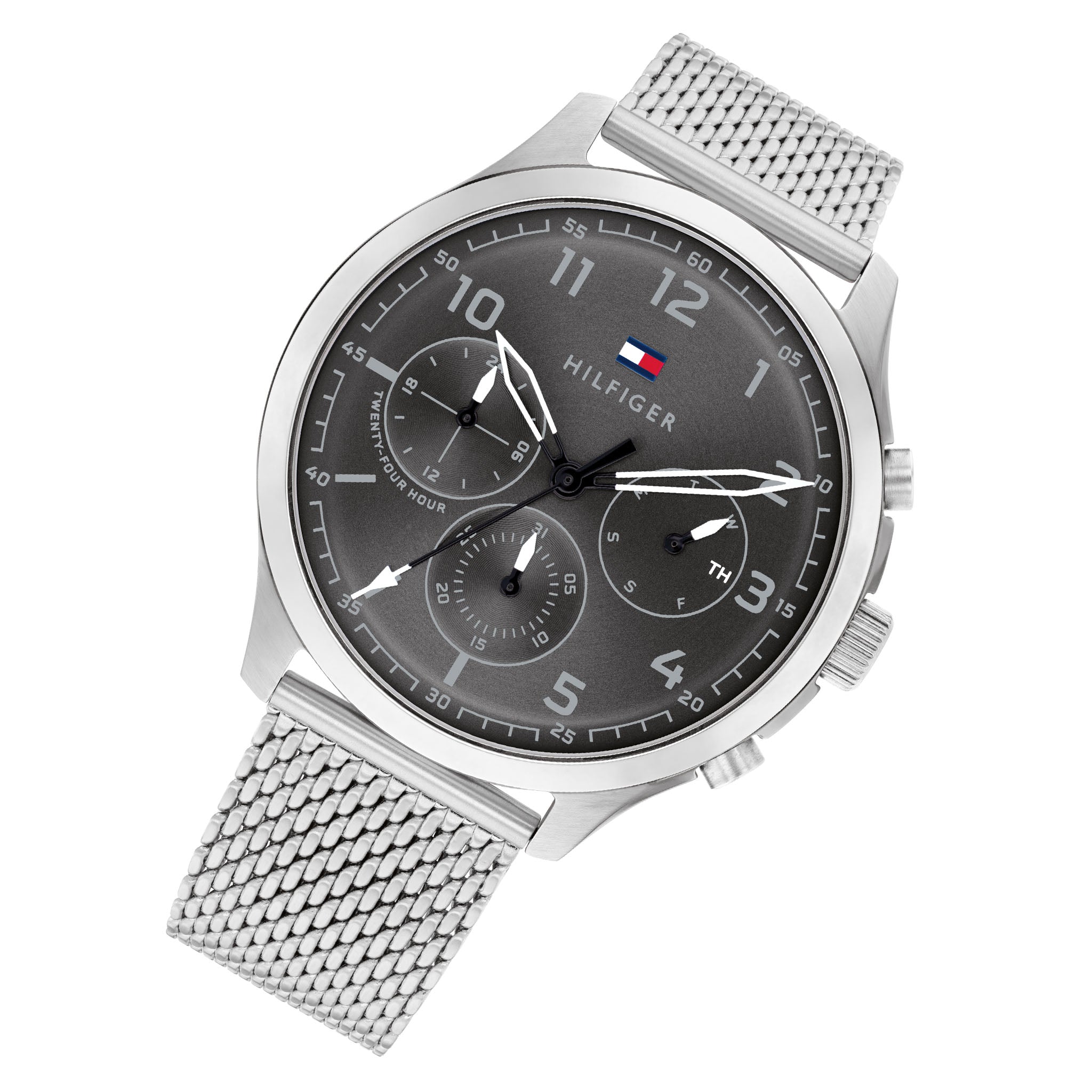 Tommy Hilfiger Silver Steel Mesh Grey Dial Men's Multi-function Watch - 1791851