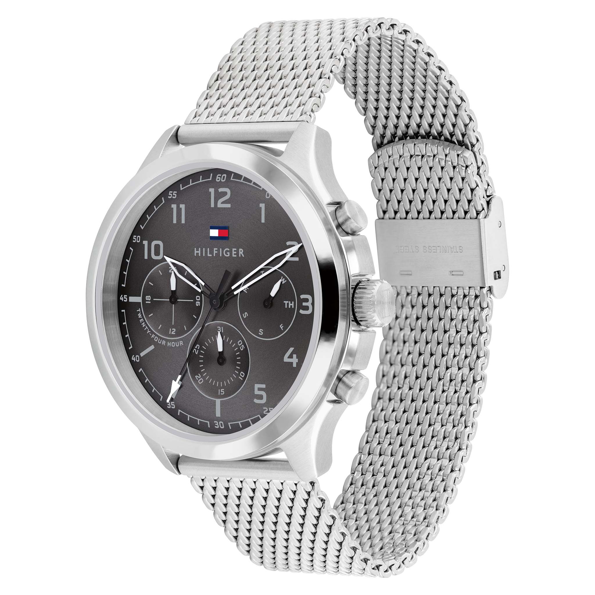 Tommy Hilfiger Silver Steel Mesh Grey Dial Men's Multi-function Watch - 1791851