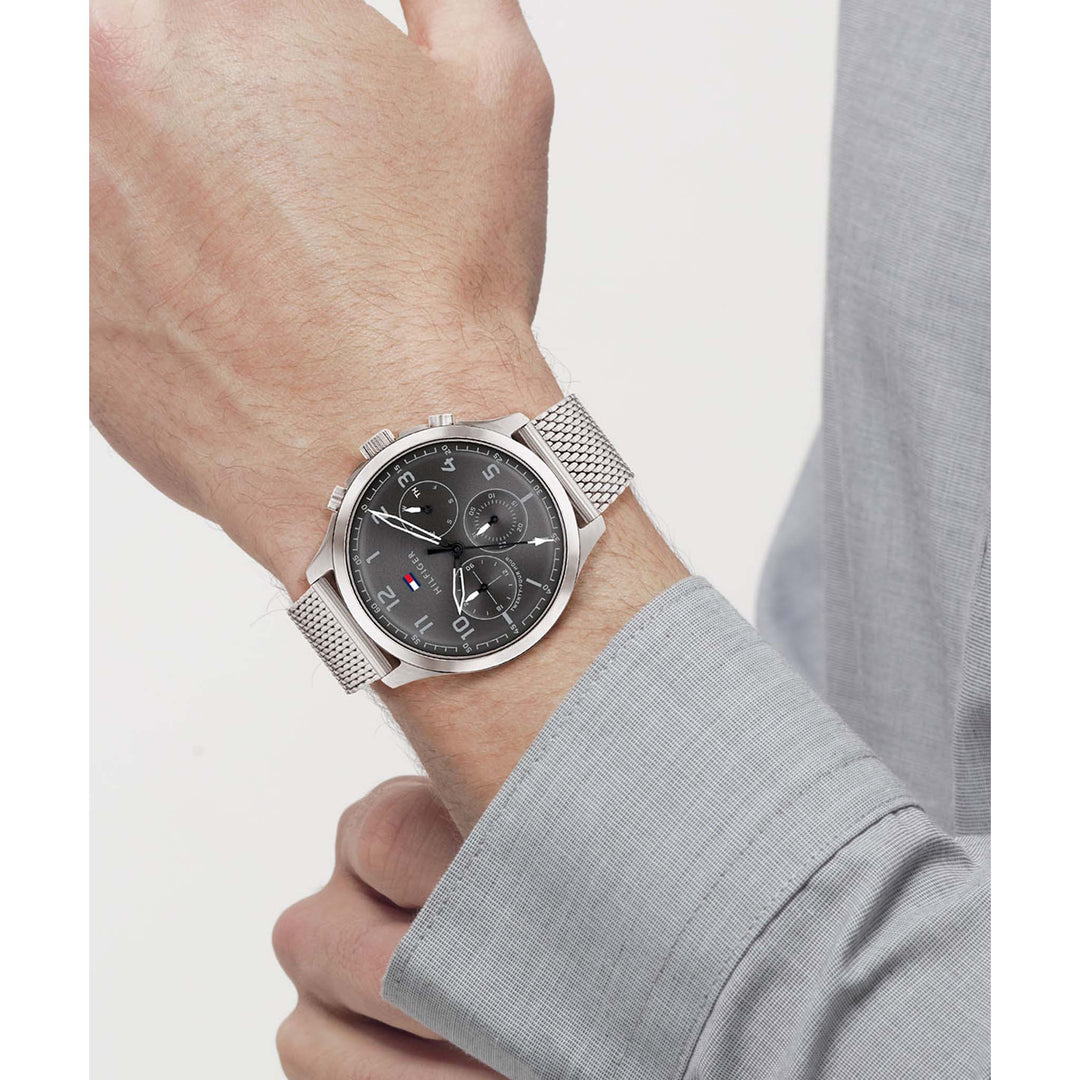 Tommy Hilfiger Silver Steel Mesh Grey Dial Men's Multi-function Watch - 1791851