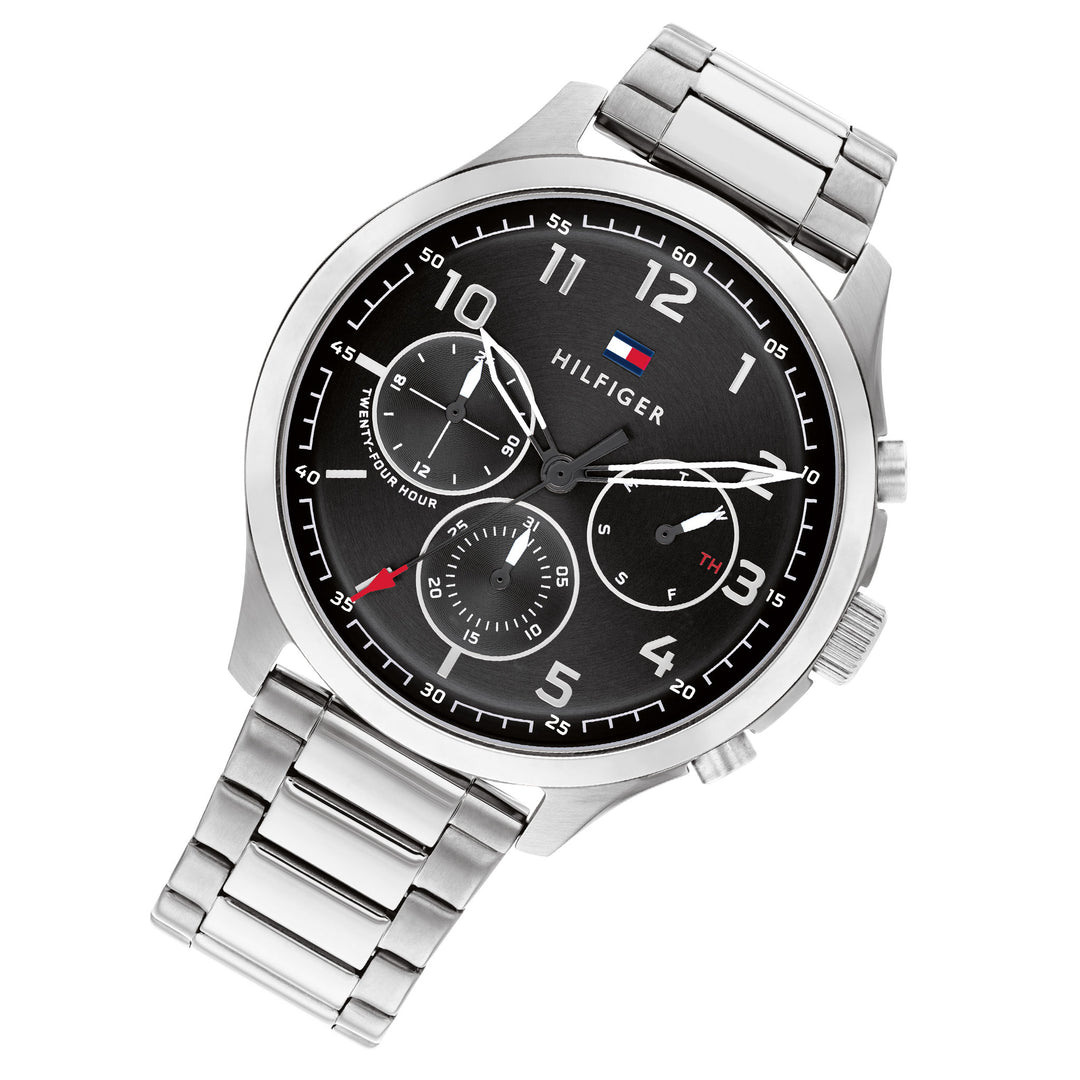 Tommy Hilfiger Silver Steel Black Dial Men's Multi-function Watch - 1791852