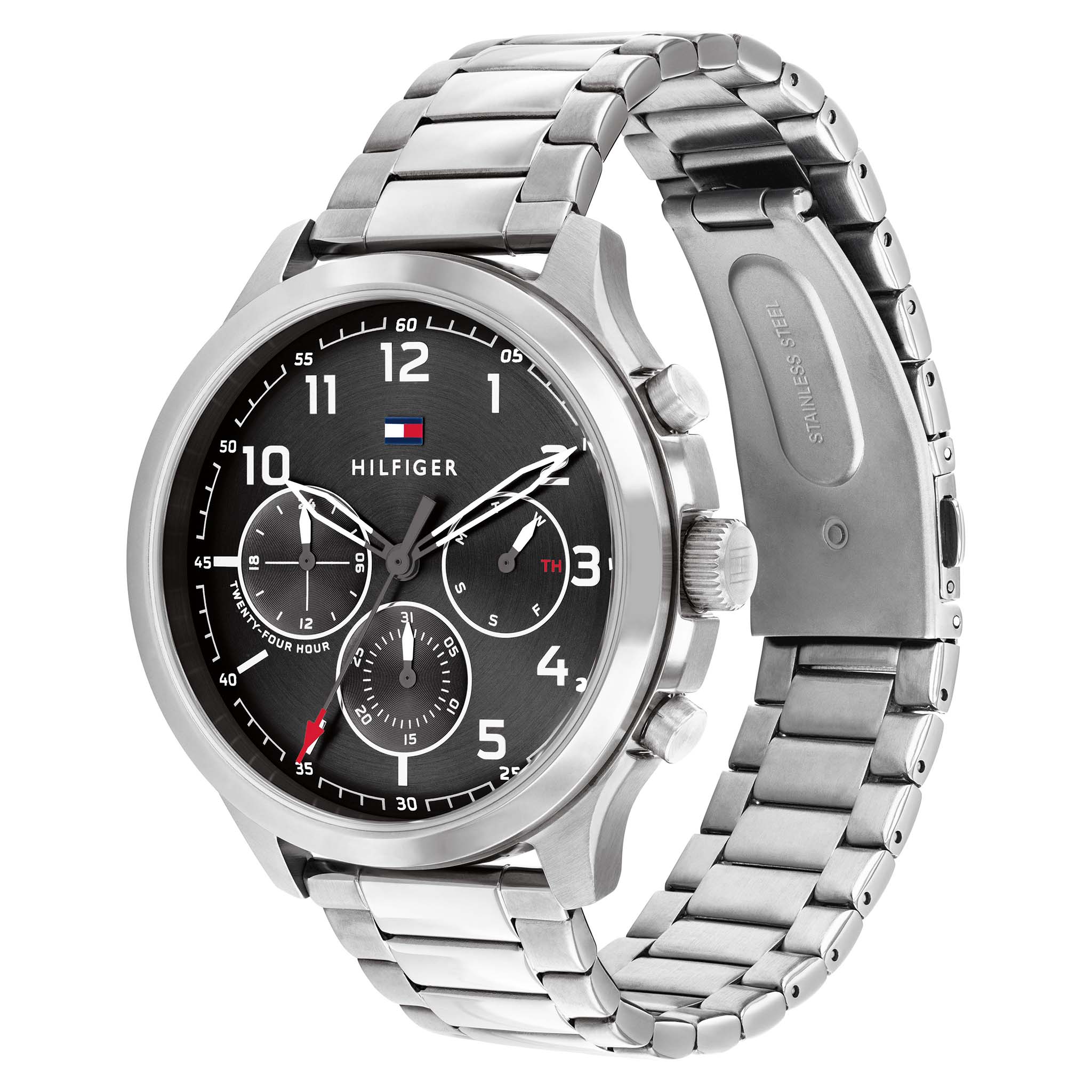 Tommy Hilfiger Silver Steel Black Dial Men's Multi-function Watch - 1791852
