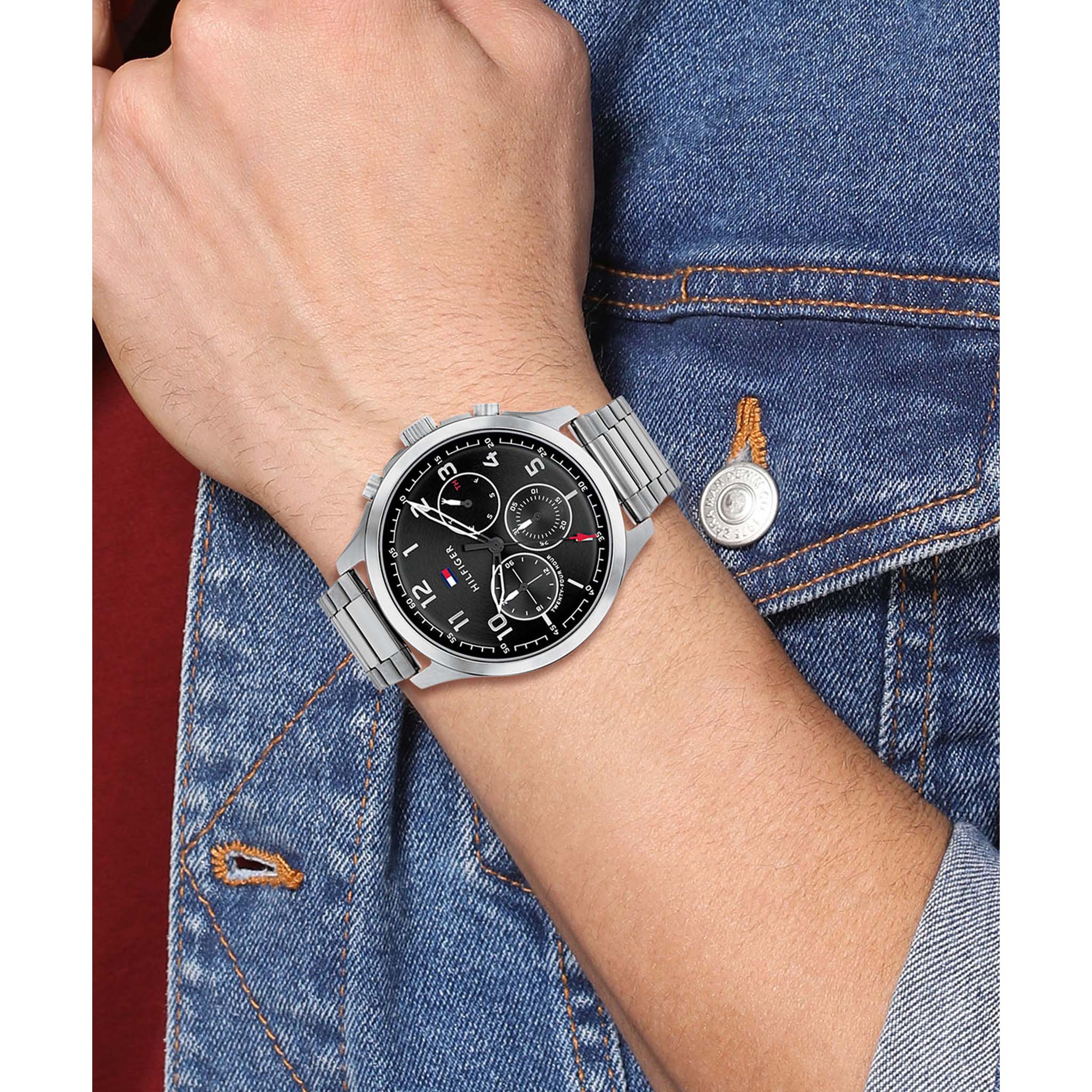 Tommy Hilfiger Silver Steel Black Dial Men's Multi-function Watch - 1791852