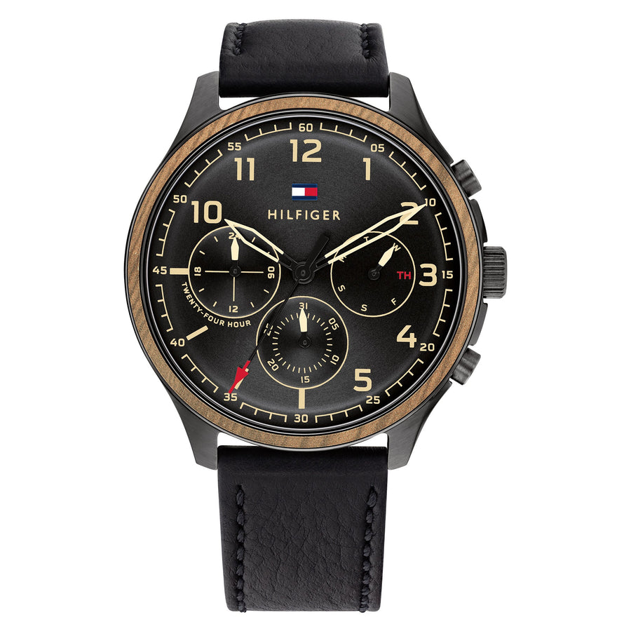 Tommy Hilfiger Black Leather & Dial Men's Multi-function Watch - 1791854