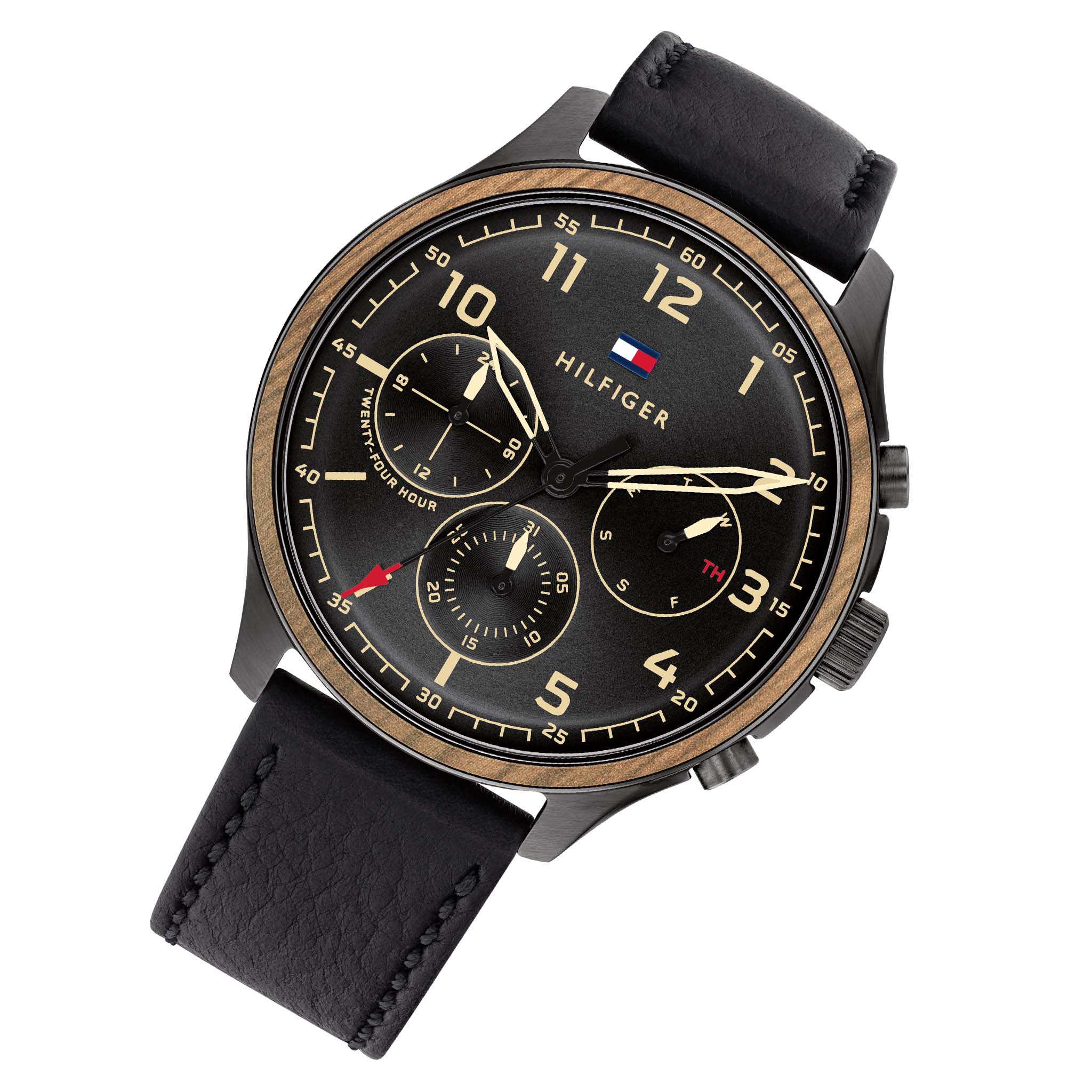 Tommy Hilfiger Black Leather Multi-function Men's Watch - 1791854