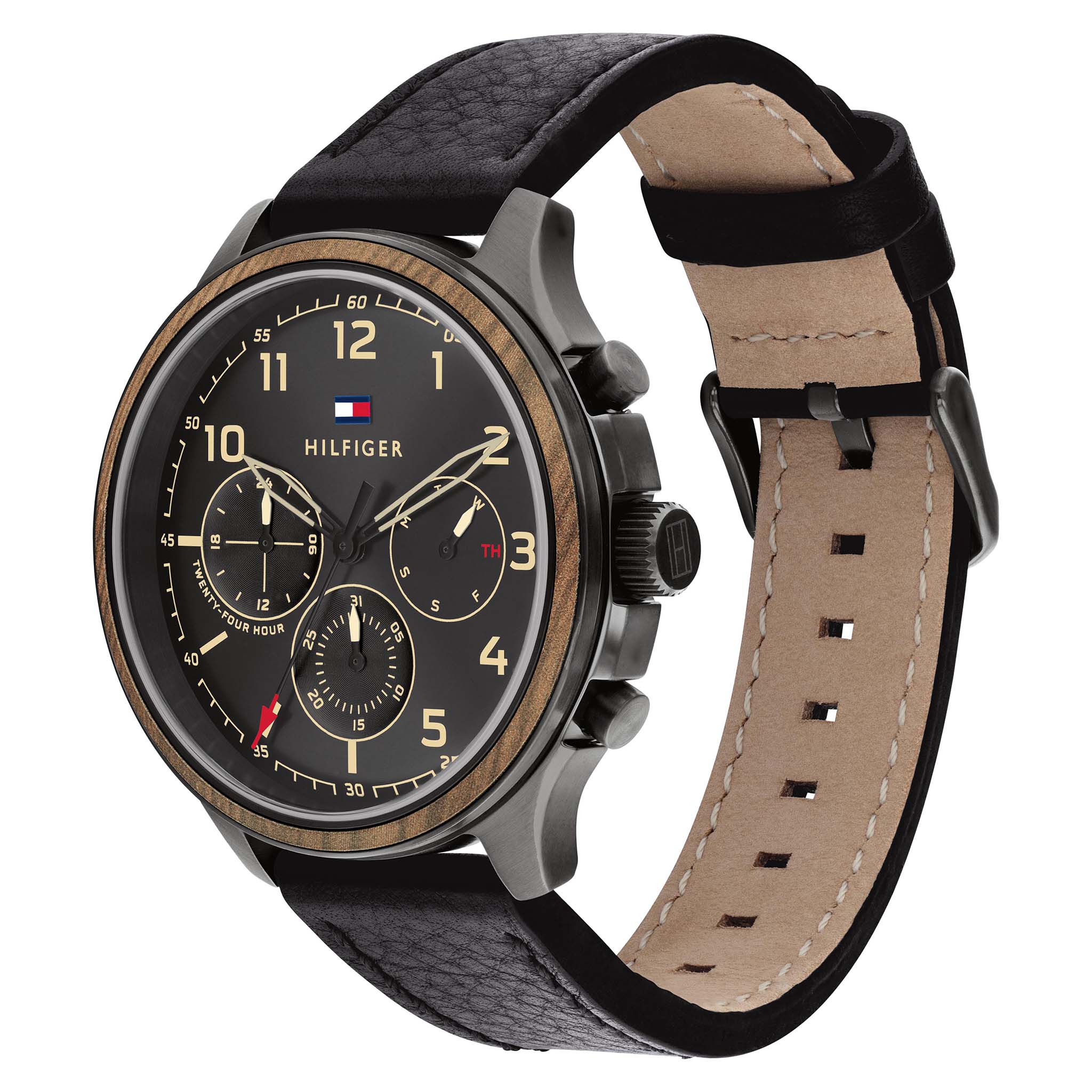 Tommy Hilfiger Black Leather Multi-function Men's Watch - 1791854