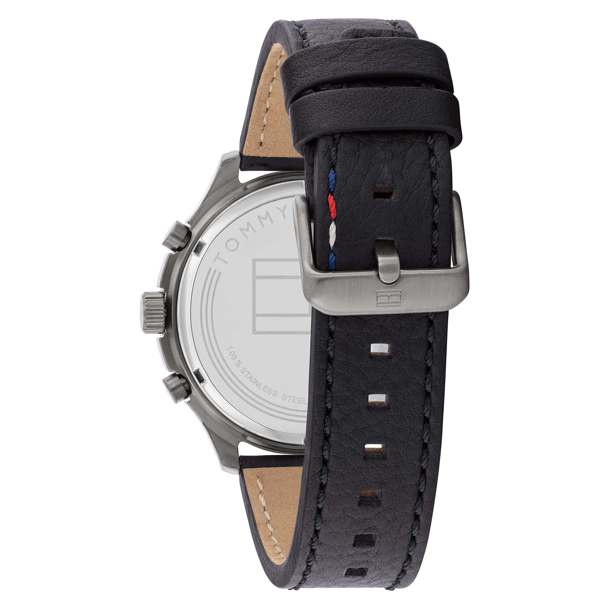 Tommy Hilfiger Black Leather Green Dial Men's Multi-function Watch - 1791856