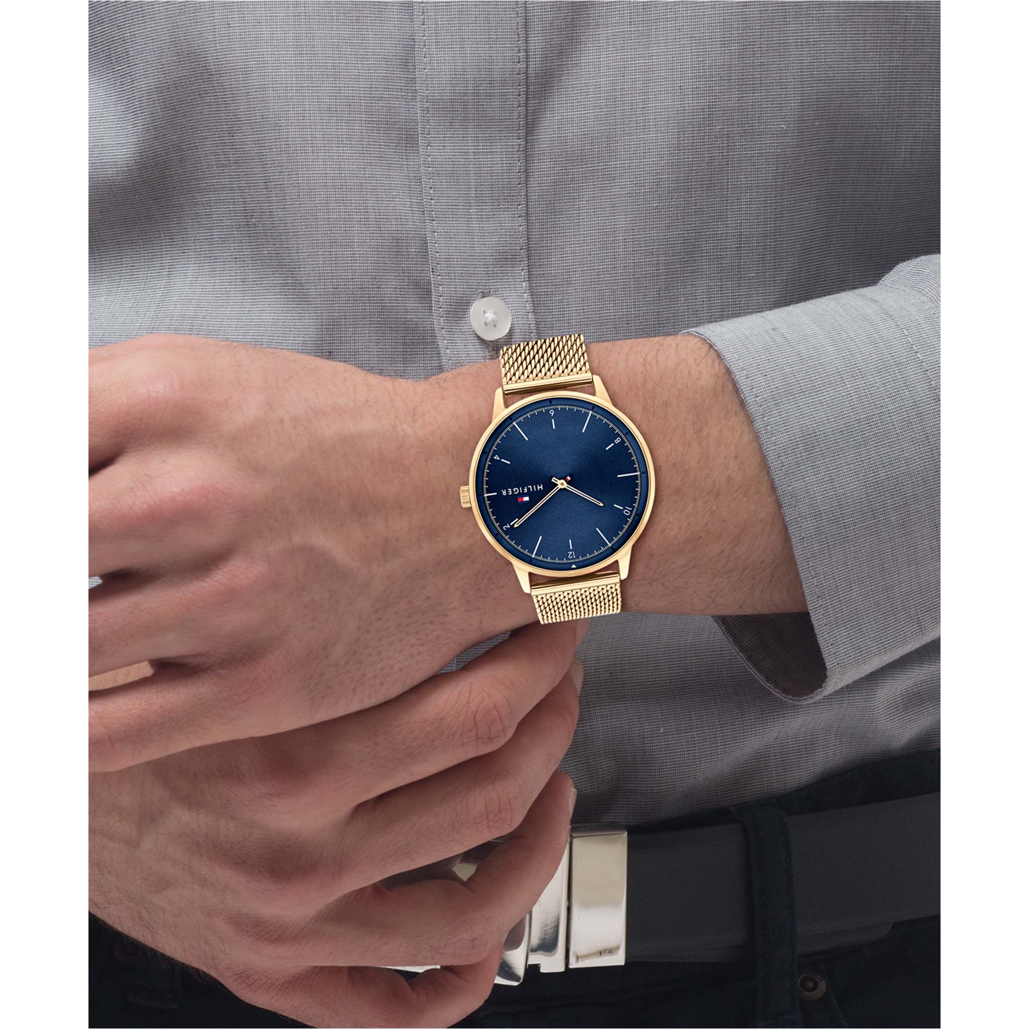 Tommy Hilfiger Gold Mesh Navy Dial Men's Watch - 1791877