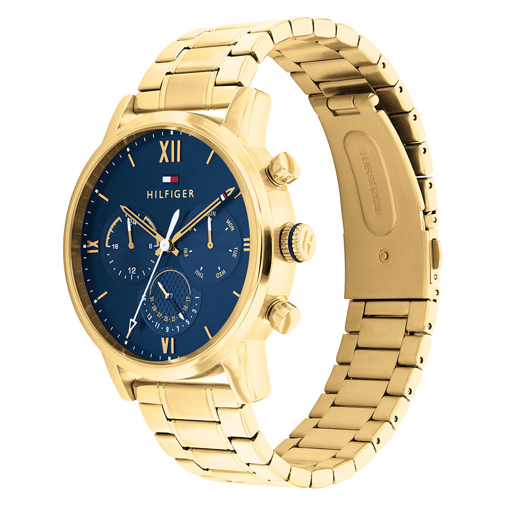 Tommy Hilfiger Gold Steel Blue Dial Men's Multi-function Watch - 1791880