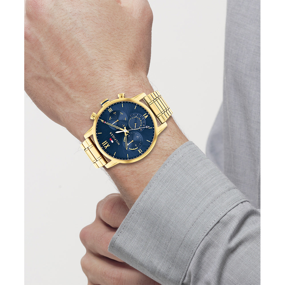 Tommy Hilfiger Gold Steel Blue Dial Men's Multi-function Watch - 1791880