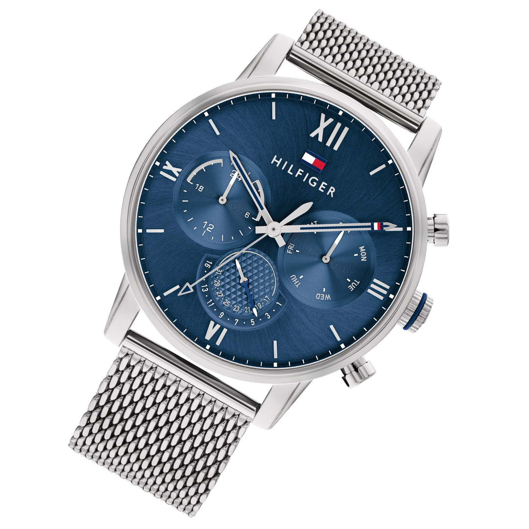 Tommy Hilfiger Silver Mesh Blue Dial Men's Multi-function Watch - 1791881