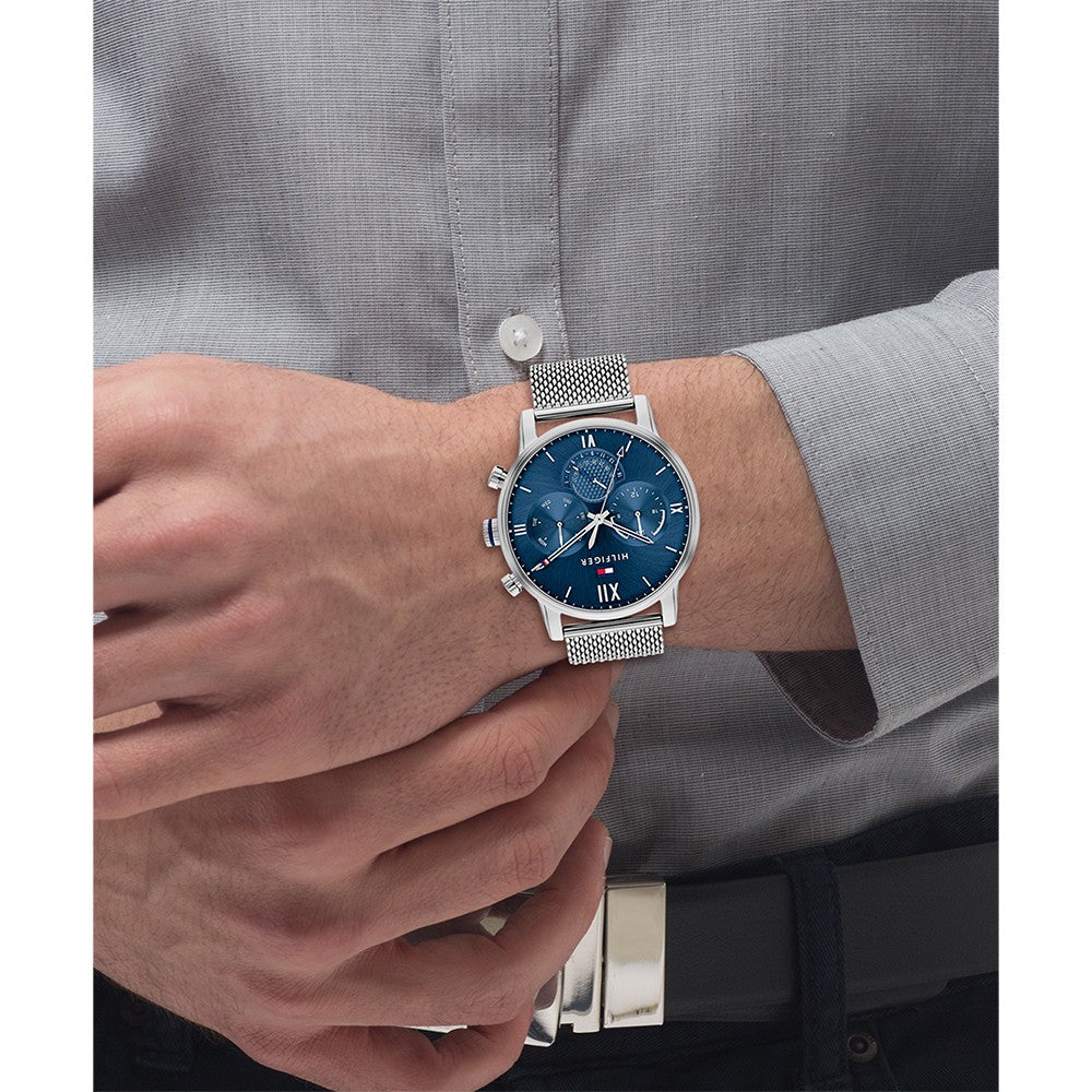 Tommy Hilfiger Silver Mesh Blue Dial Men's Multi-function Watch - 1791881