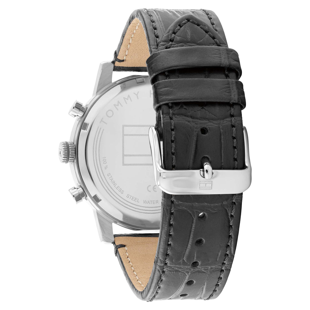 Tommy Hilfiger Black Leather Grey Dial Men's Multi-function Watch - 1791883