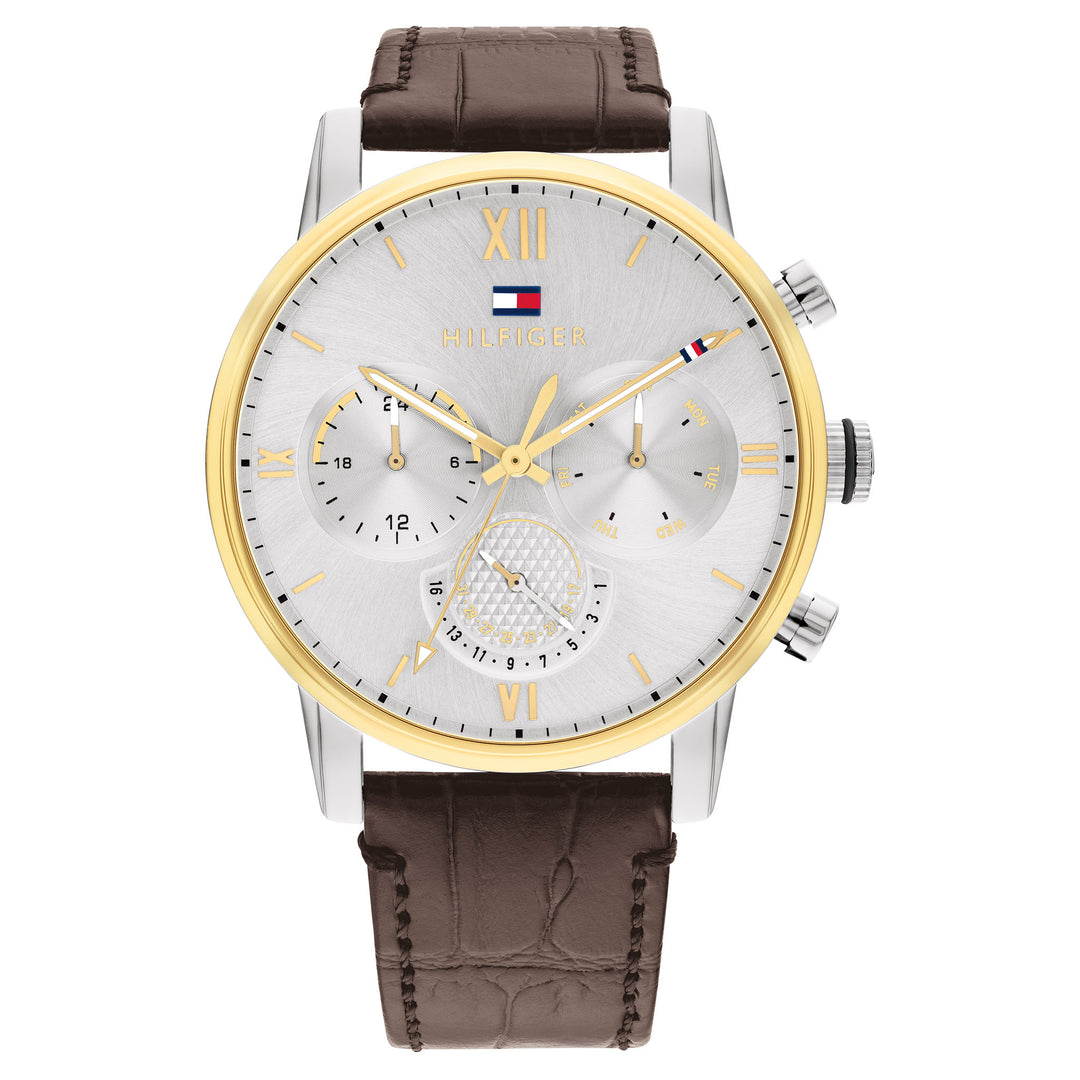 Tommy Hilfiger Brown Leather Silver Dial Men's Multi-function Watch - 1791884