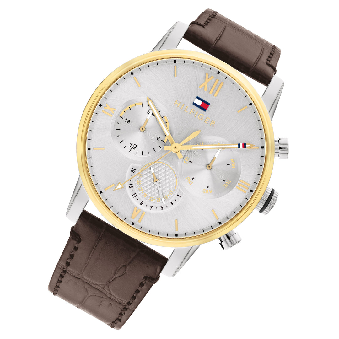 Tommy Hilfiger Brown Leather Silver Dial Men's Multi-function Watch - 1791884