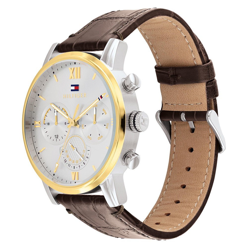 Tommy Hilfiger Brown Leather Silver Dial Men's Multi-function Watch - 1791884