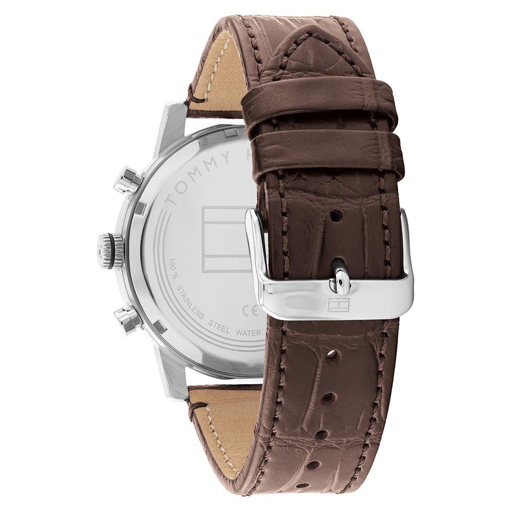 Tommy Hilfiger Brown Leather Silver Dial Men's Multi-function Watch - 1791884