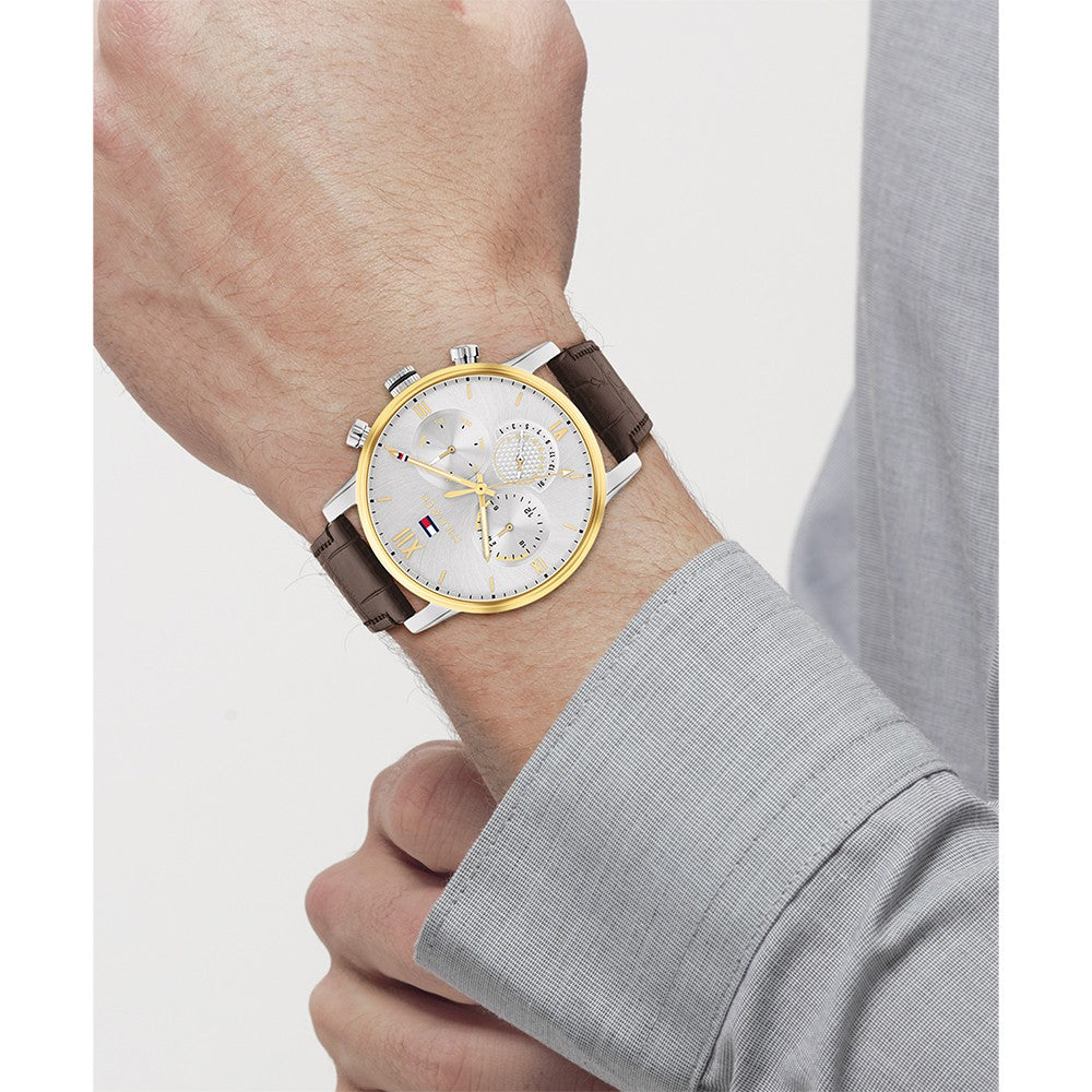 Tommy Hilfiger Brown Leather Silver Dial Men's Multi-function Watch - 1791884