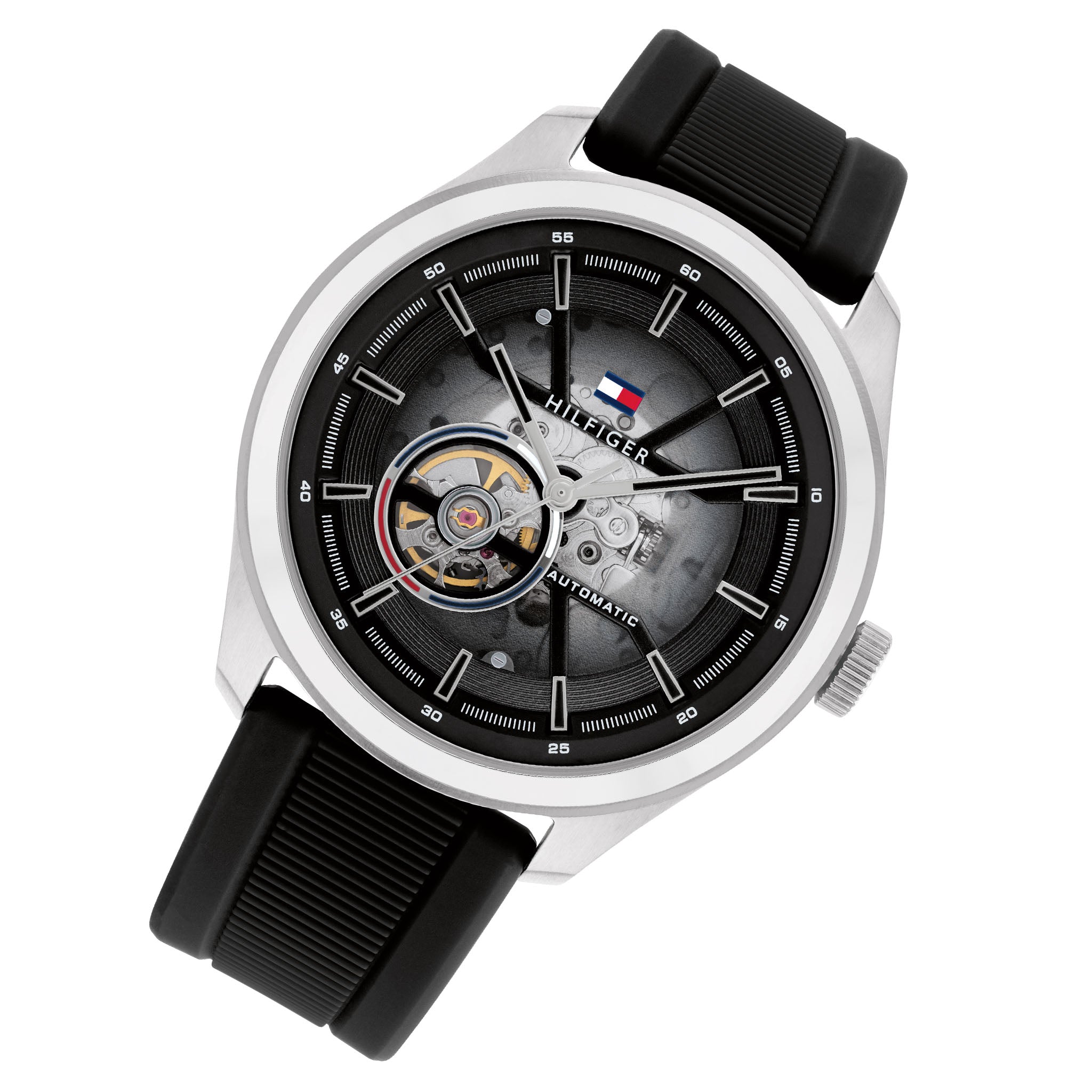 Tommy Hilfiger Silicone Band Black Dial Men's Automatic Watch - 1791886