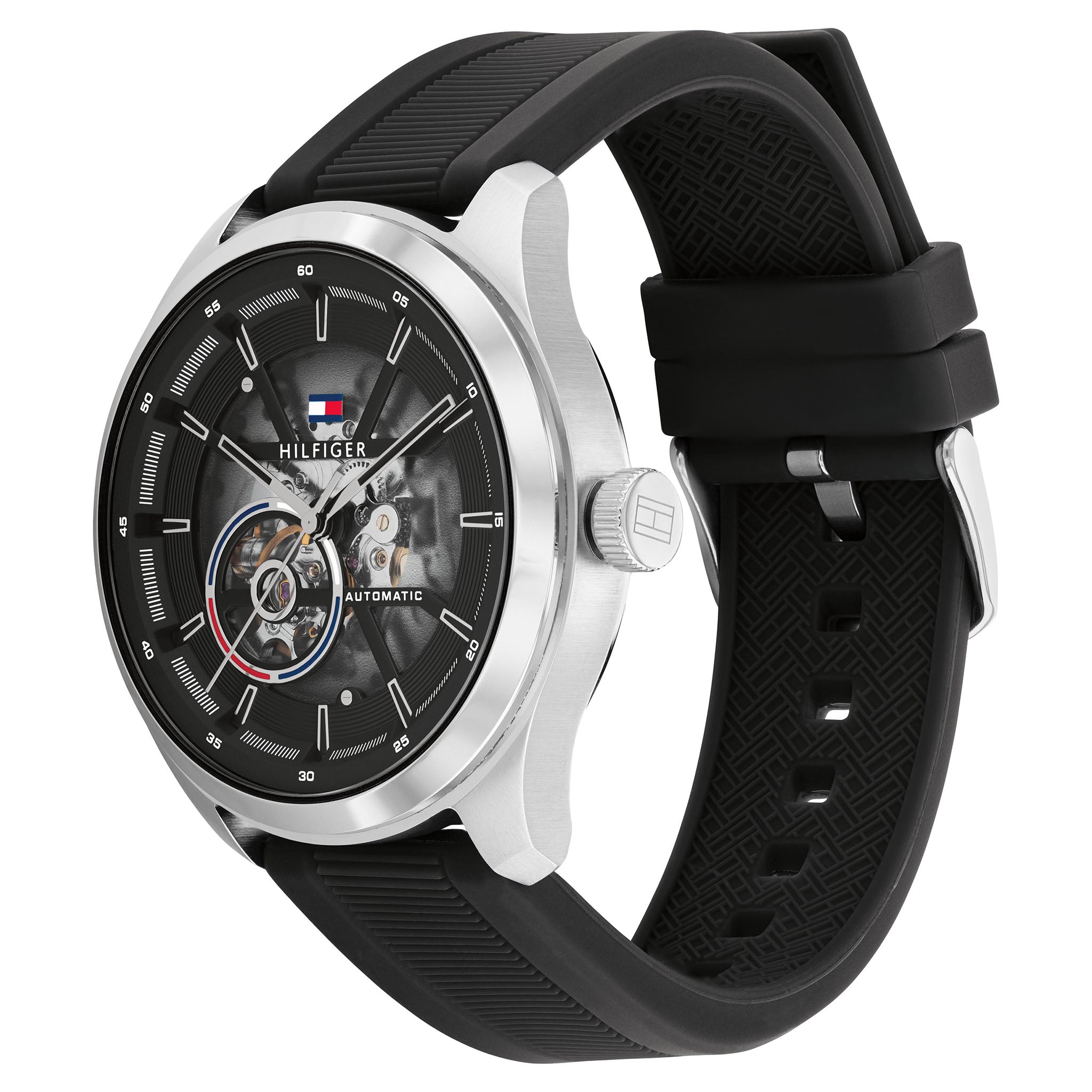Tommy Hilfiger Silicone Band Black Dial Men's Automatic Watch - 1791886