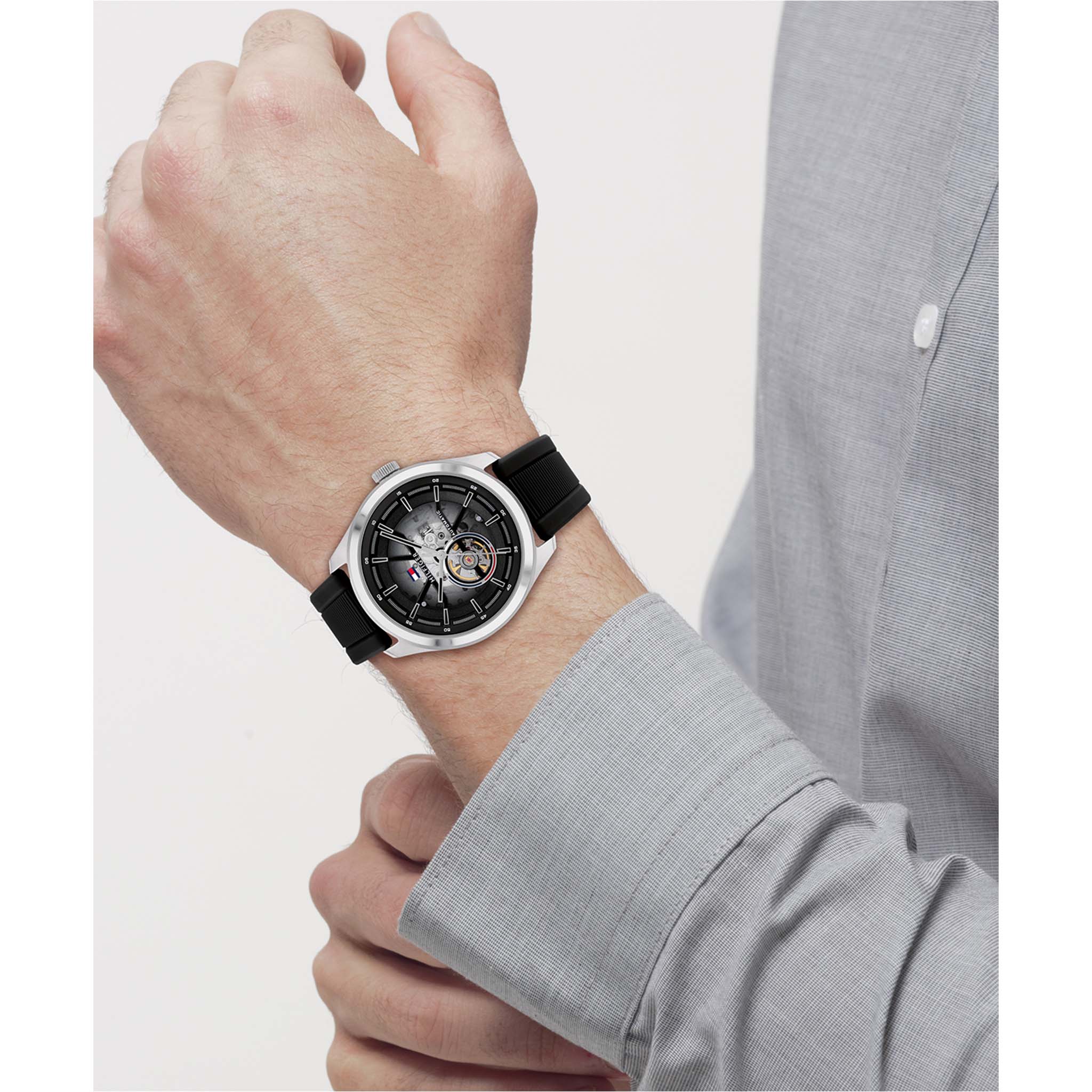 Tommy Hilfiger Silicone Band Black Dial Men's Automatic Watch - 1791886