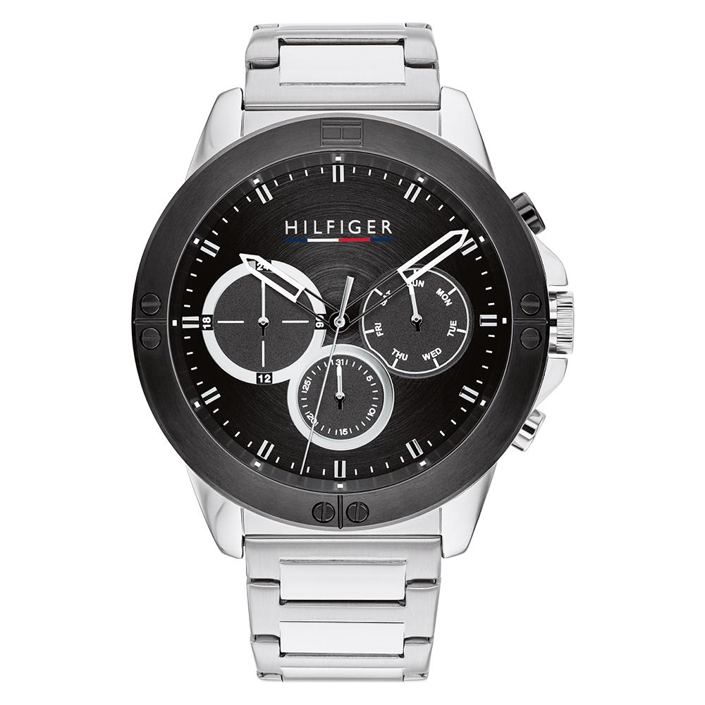 Tommy Hilfiger Silver Steel Black Dial Men's Multi-function Watch - 1791890